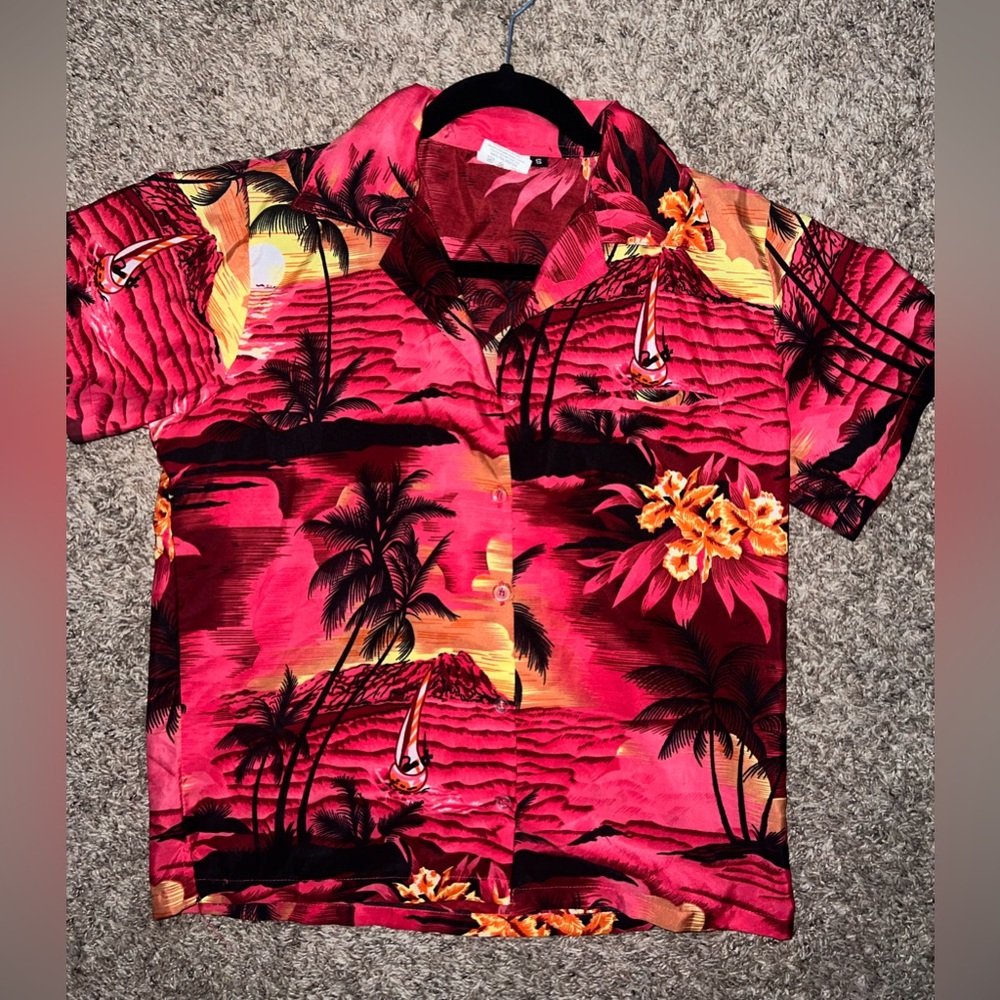 Vintage Tropical Pink Hawaiian Lana Del Rey Coastal Tourist Shirt small